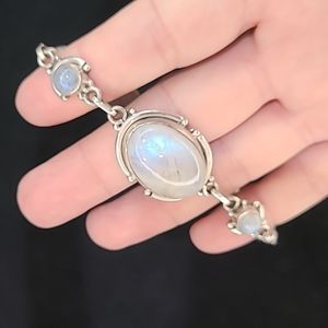 Authentic Rainbow Moonstone Sterling Silver Bracelet Stunning